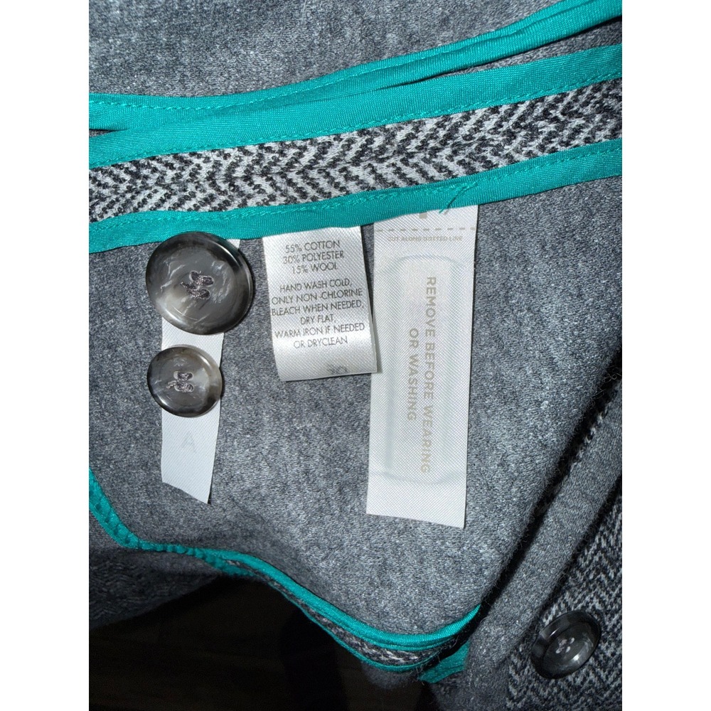 Ann Taylor LOFT Petite Herringbone Blazer Jacket‎ Teal Trim Pockets - Picture 4 of 5